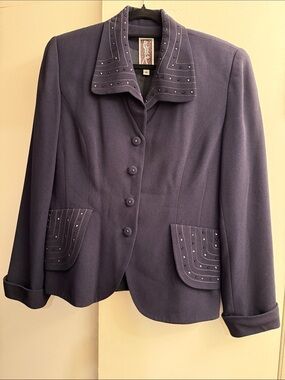 Vintage Zelda dark navy blue beaded blazer jacket